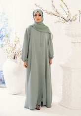 RAIHAN FRONT OPEN ABAYA- LIGHT GREEN
